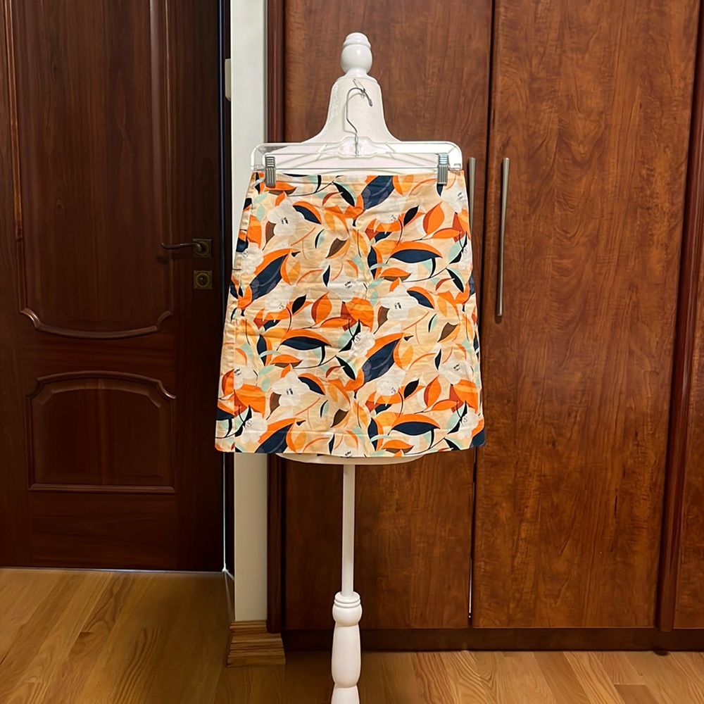 Orange and navy floral skirt